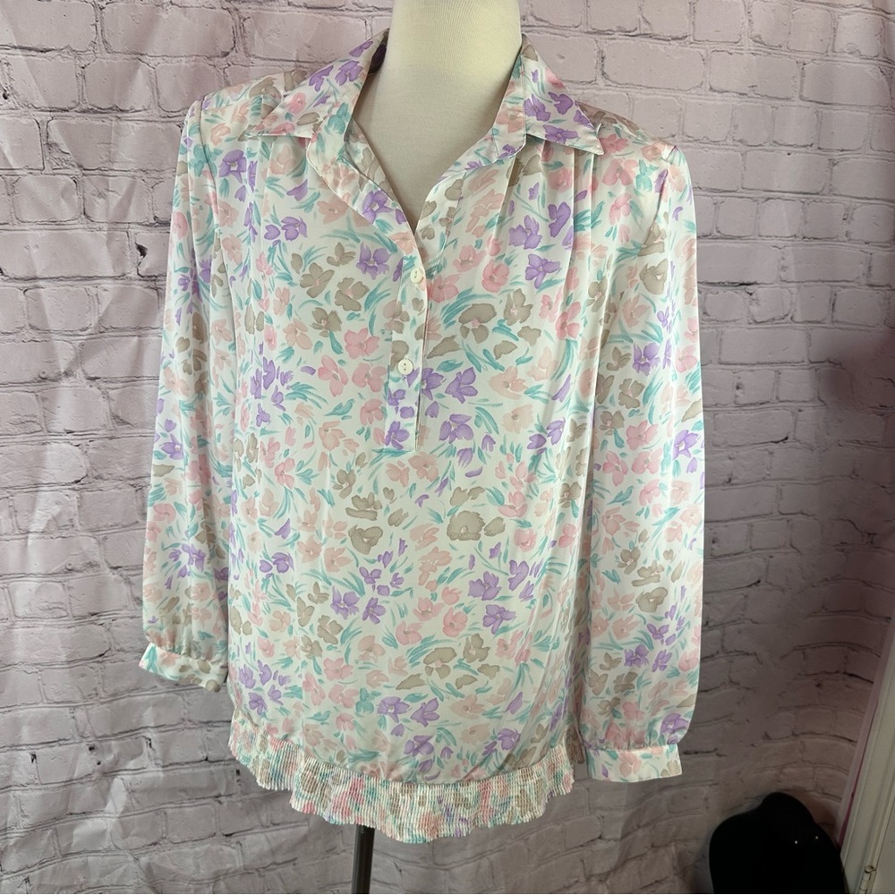 vtg vilroy sport Chic Floral  Blouse womens 14 granny whimsy feminine cottage